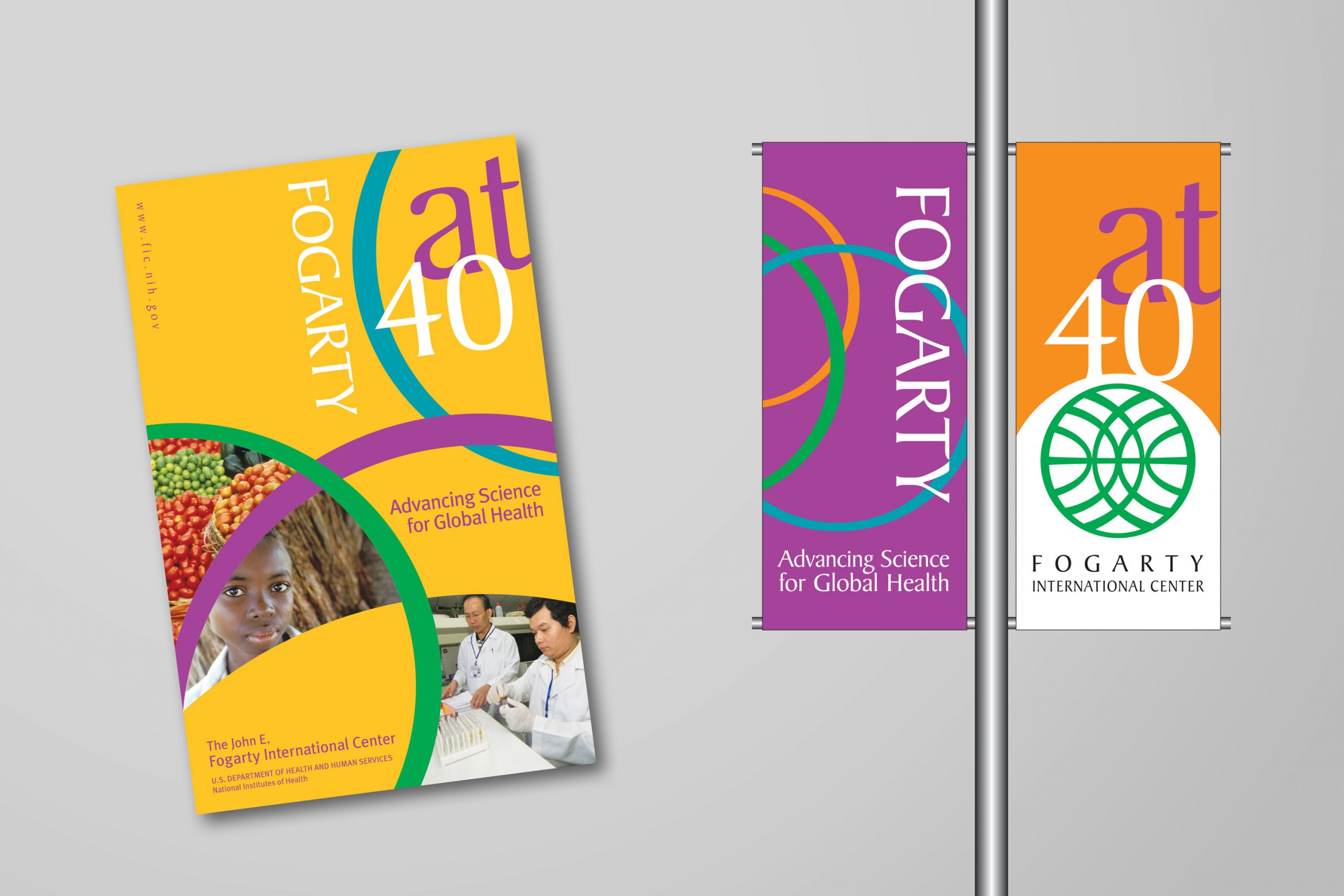 Fogarty International Center 40th Anniversary Campaign Brochure and Pole Banners